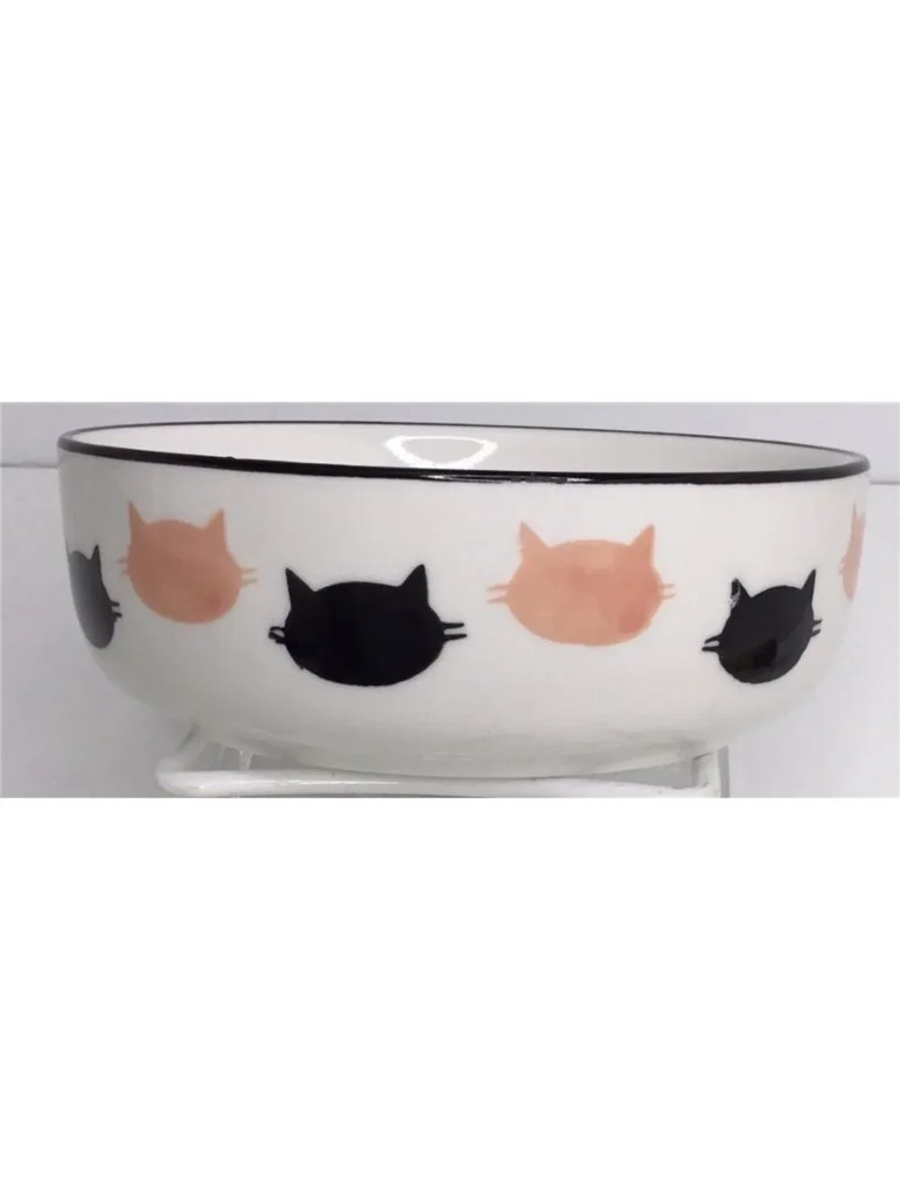 Signature Cat Bowls Pink Black Cat Faces Ceramic 5” New